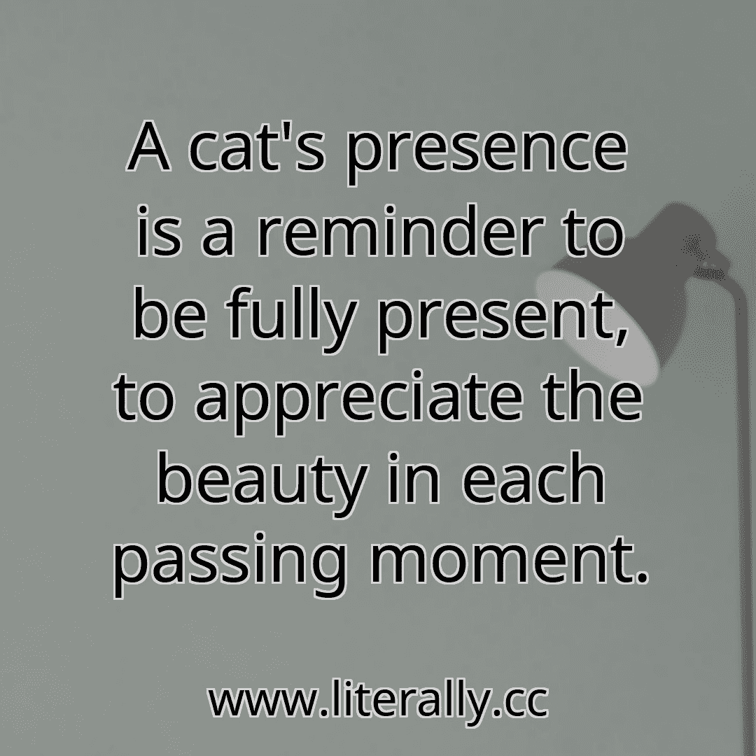 A cat's presence is a reminder to be fully present, to appreciate the beauty in each passing moment.

