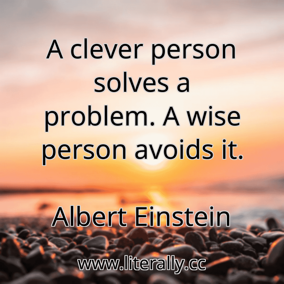 A clever person solves a problem. A wise person avoids it.
Albert Einstein
