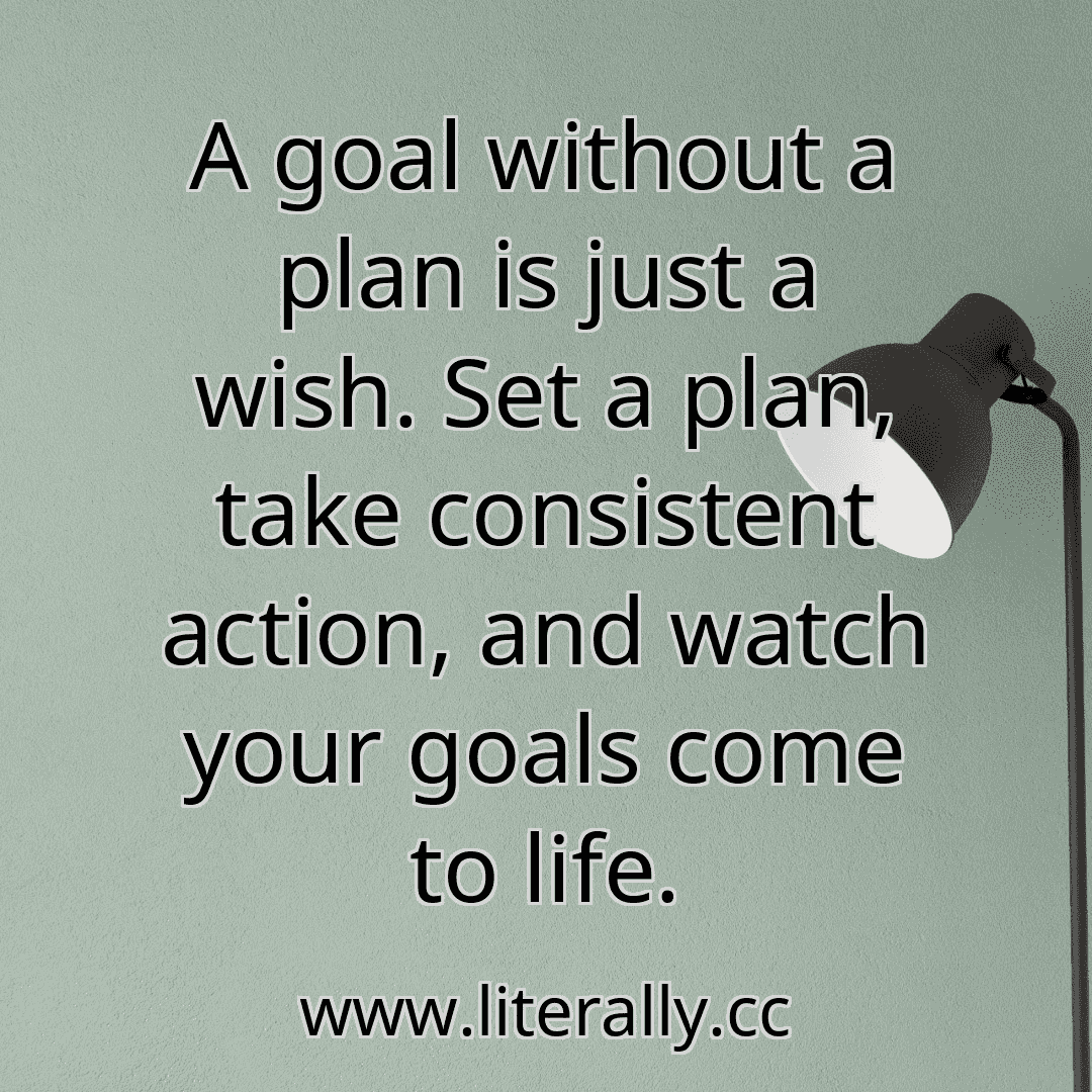 A goal without a plan is just a wish. Set a plan, take consistent action, and watch your goals come to life.
