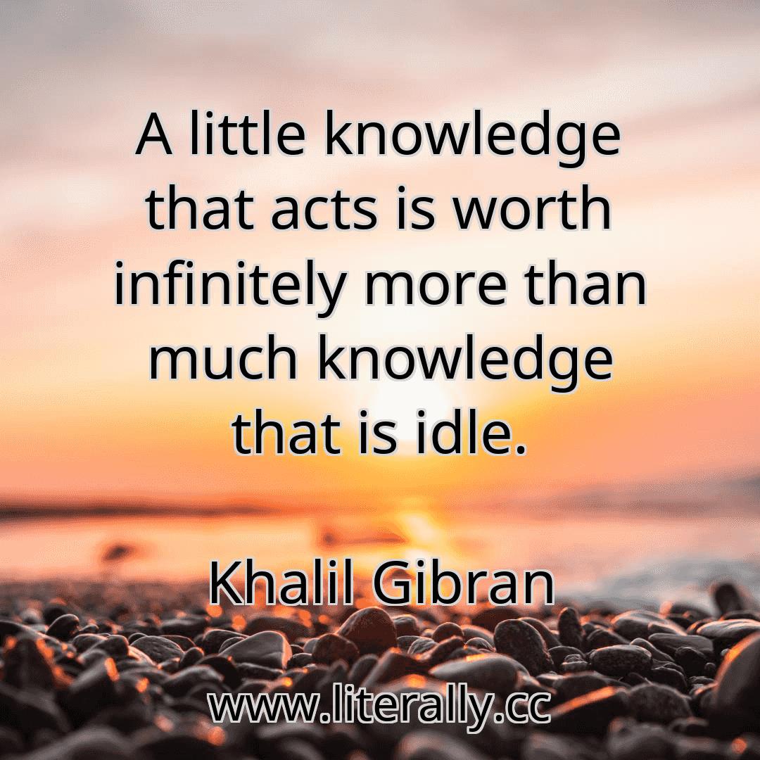 A little knowledge that acts is worth infinitely more than much knowledge that is idle.
Khalil Gibran

