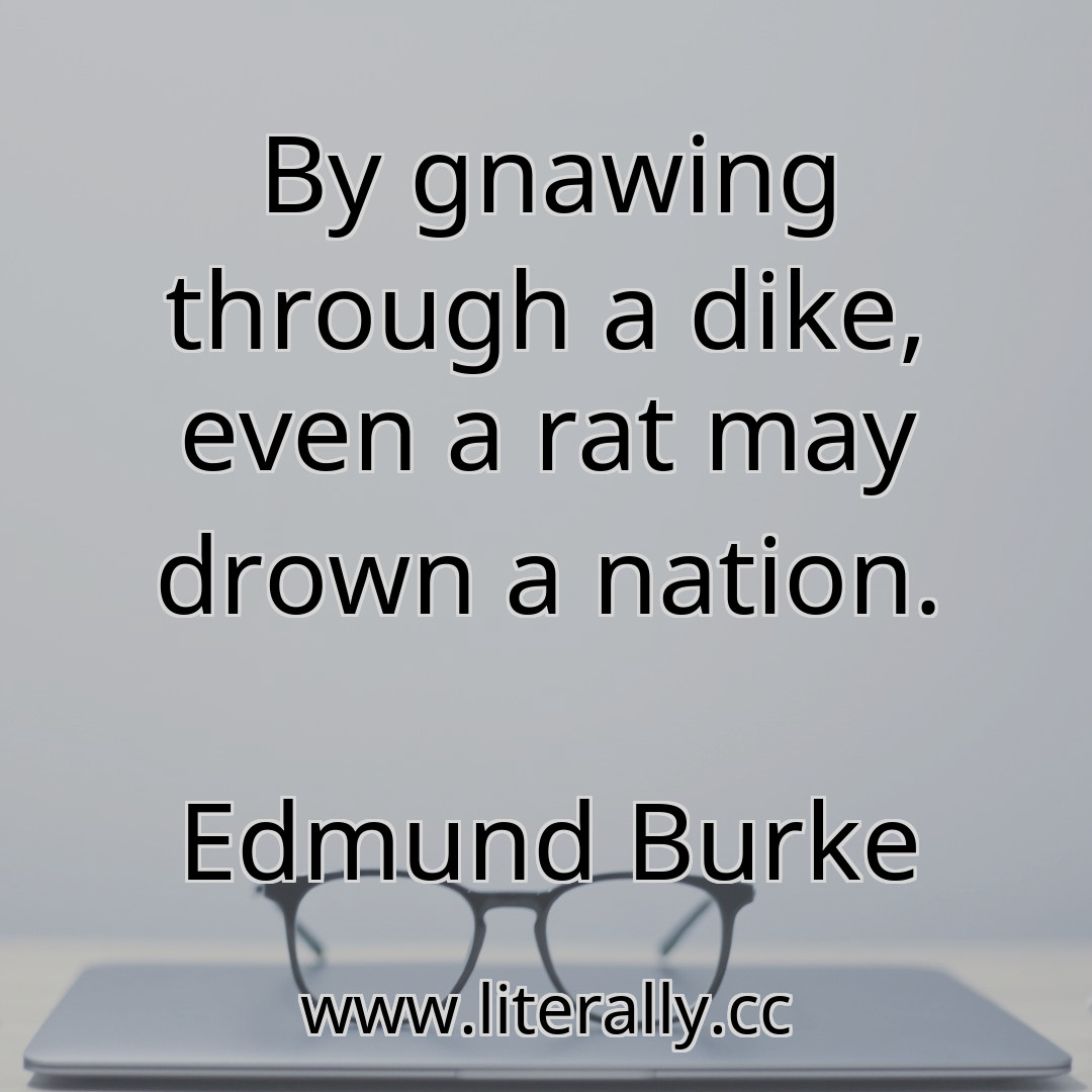 By gnawing through a dike, even a rat may drown a nation.
Edmund Burke
