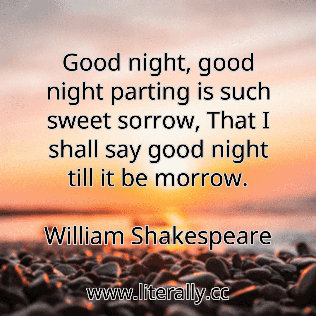 Good night, good night parting is such sweet sorrow, That I shall say good night till it be morrow.
William Shakespeare
