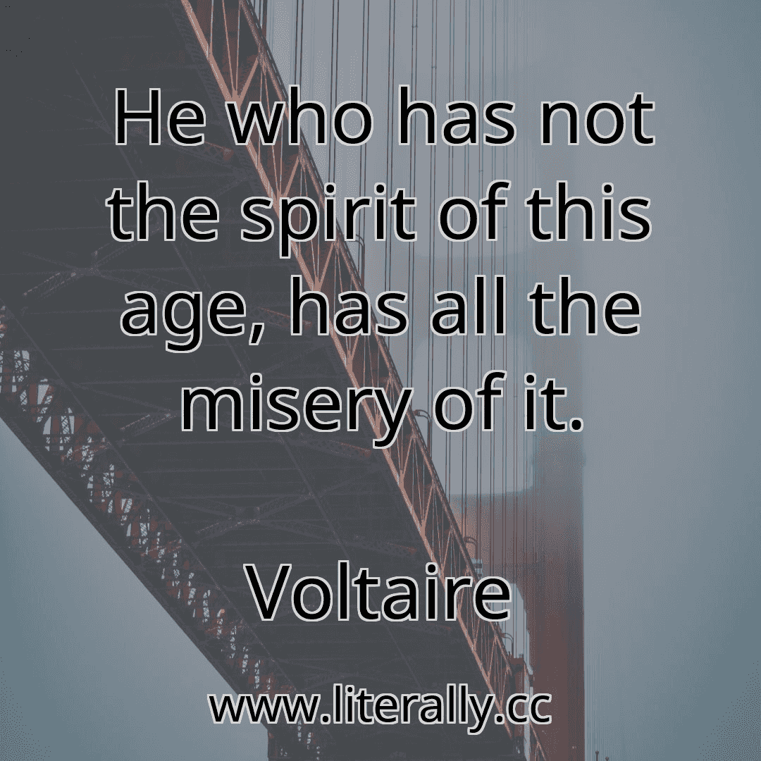 He who has not the spirit of this age, has all the misery of it.
Voltaire
