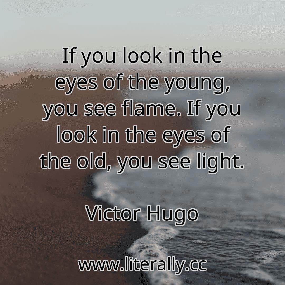 If you look in the eyes of the young, you see flame. If you look in the eyes of the old, you see light.
Victor Hugo
