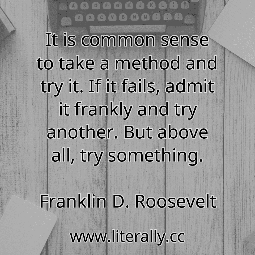 It is common sense to take a method and try it. If it fails, admit it frankly and try another. But above all, try something.
Franklin D. Roosevelt
