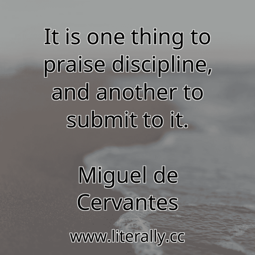 It is one thing to praise discipline, and another to submit to it.
Miguel de Cervantes
