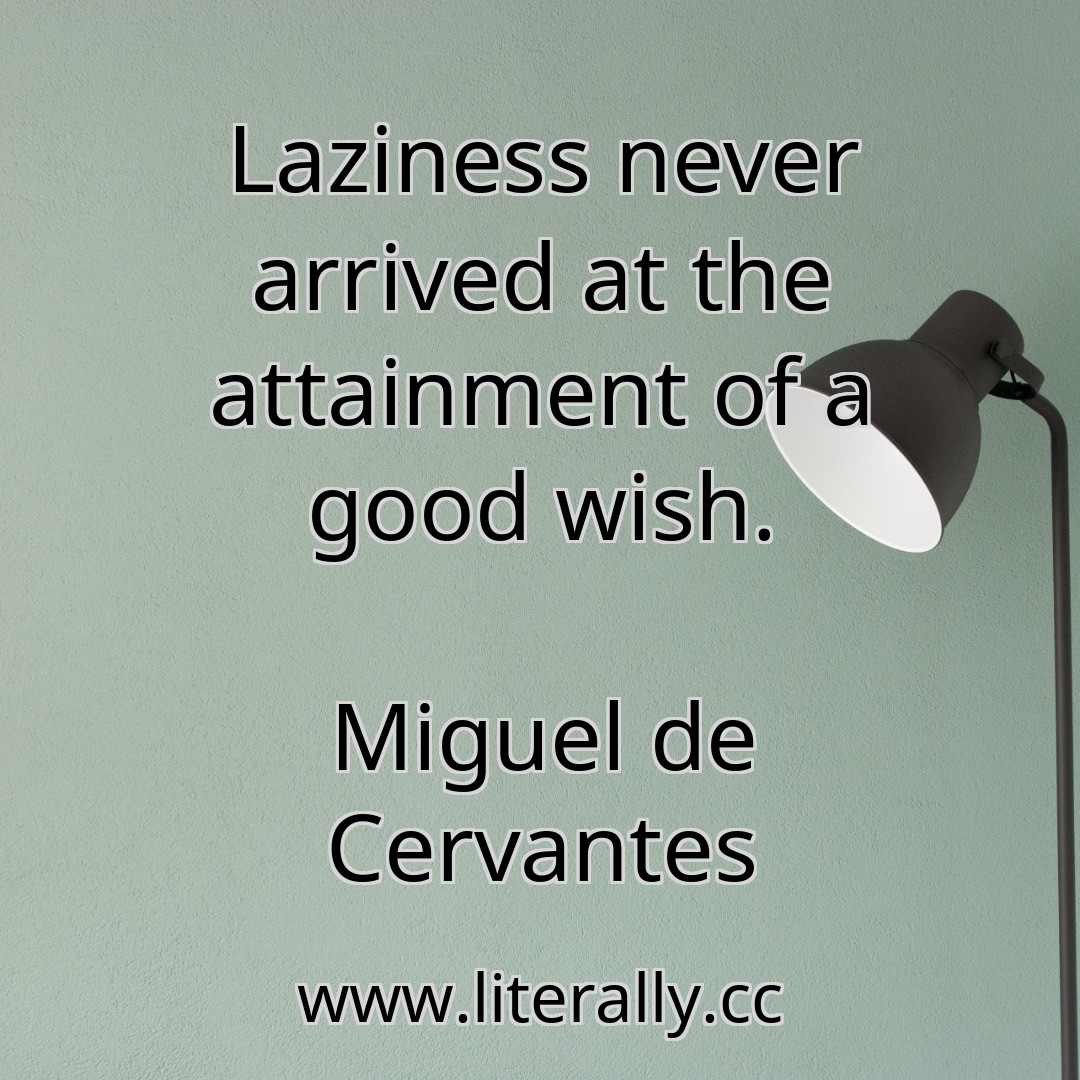 Laziness never arrived at the attainment of a good wish.
Miguel de Cervantes
