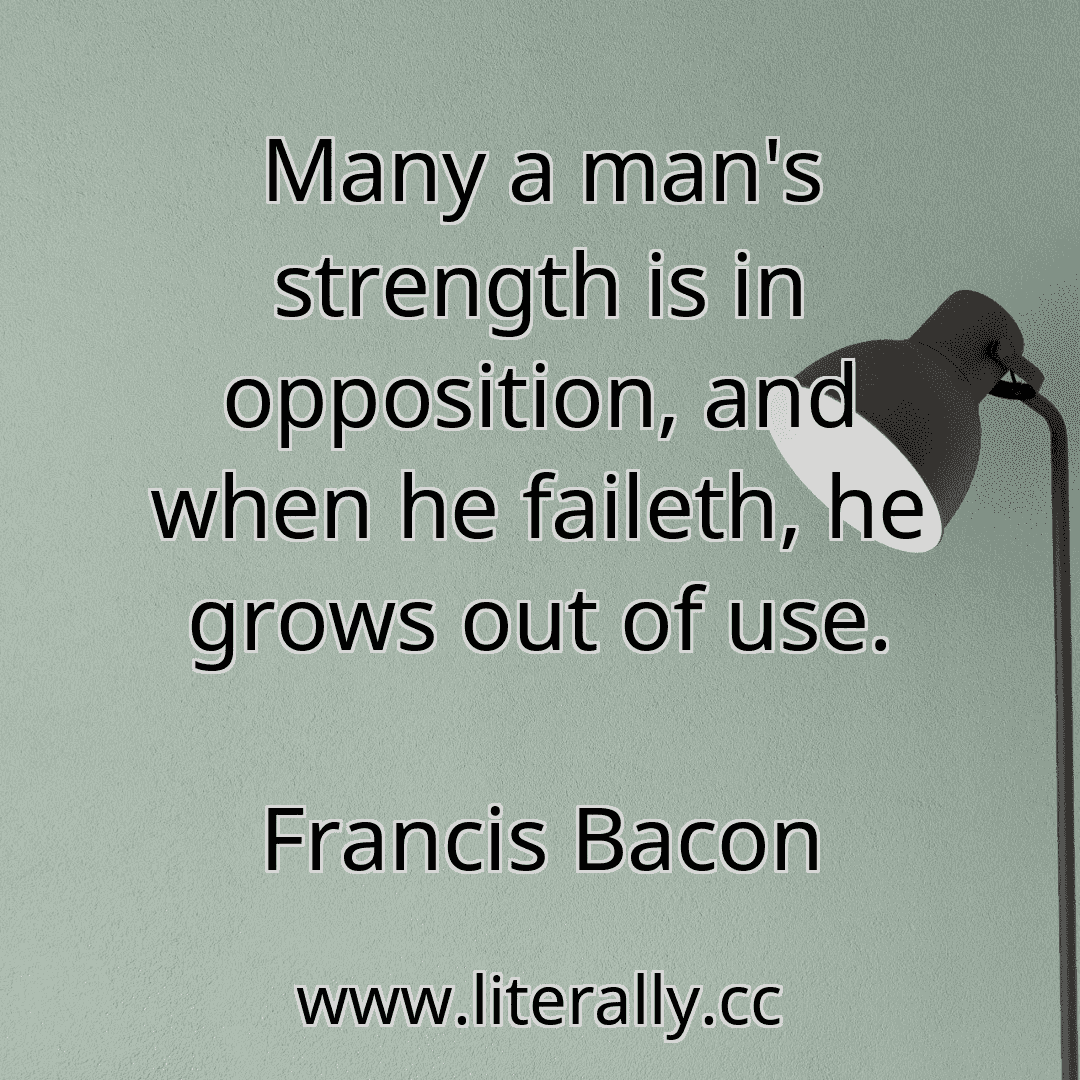 Many a man's strength is in opposition, and when he faileth, he grows out of use.
Francis Bacon

