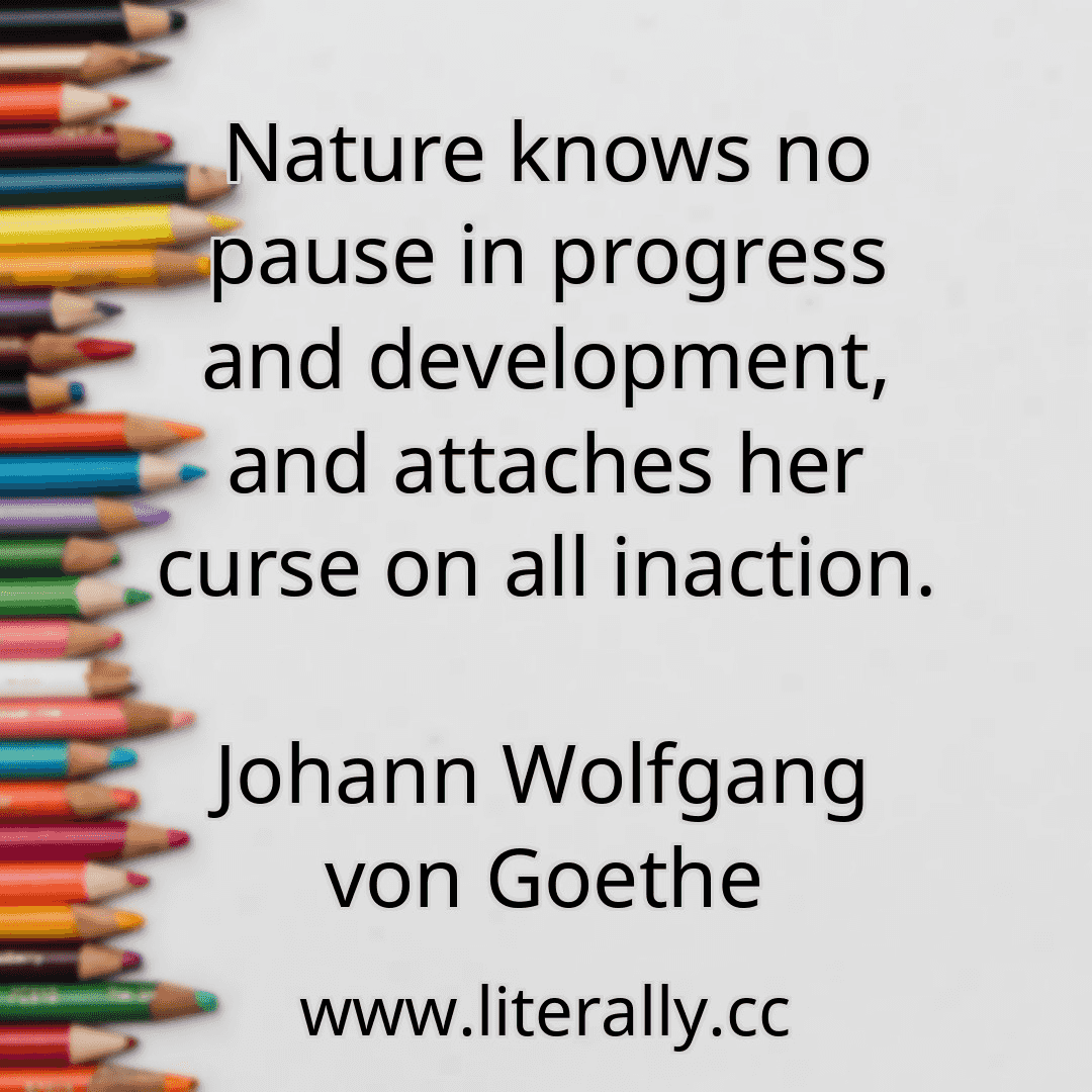 Nature knows no pause in progress and development, and attaches her curse on all inaction.
Johann Wolfgang von Goethe
