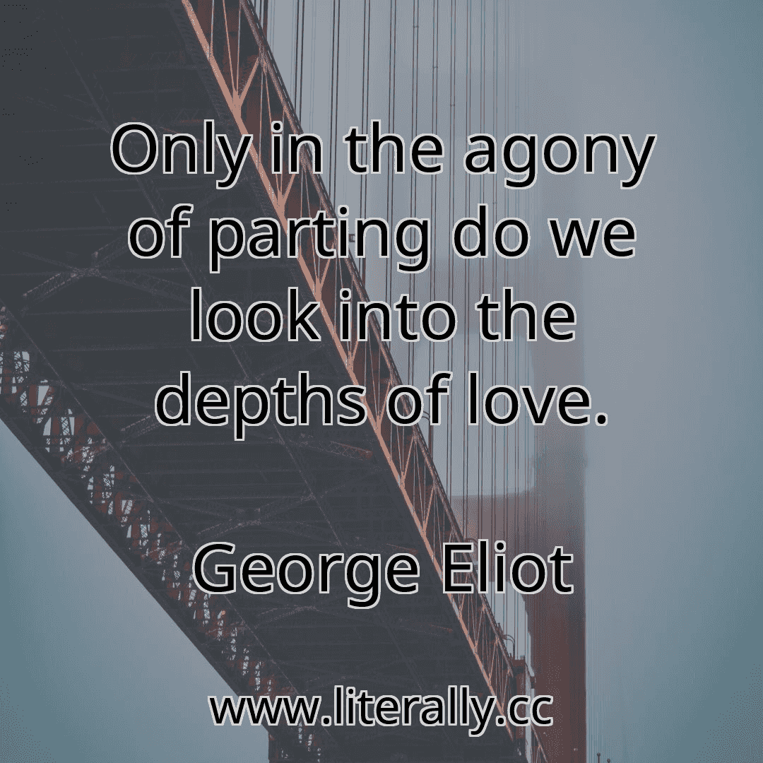 Only in the agony of parting do we look into the depths of love.
George Eliot

