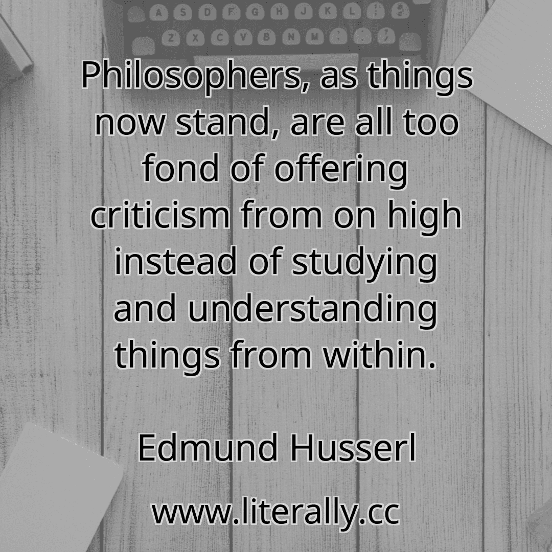 Philosophers, as things now stand, are all too fond of offering criticism from on high instead of studying and understanding things from within.
Edmund Husserl
