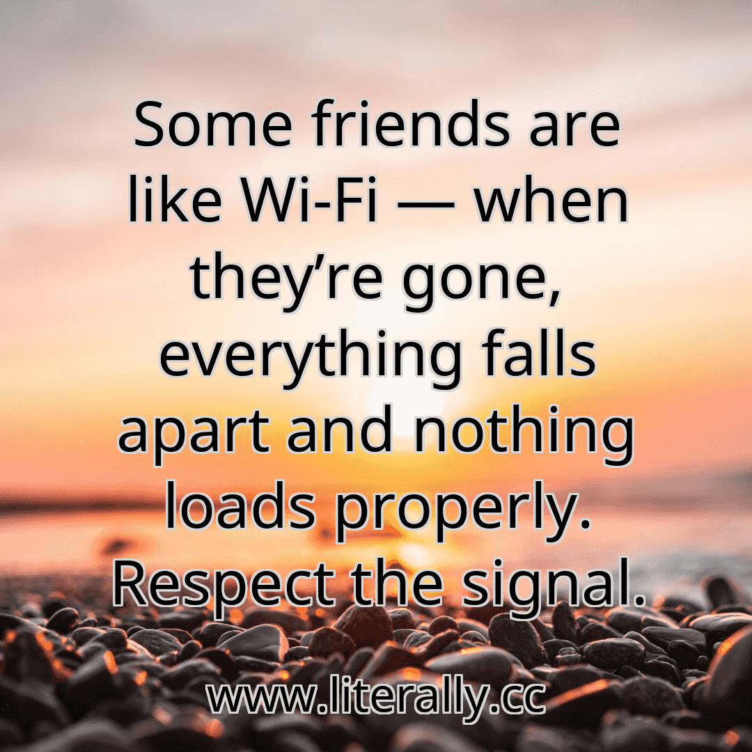 Some friends are like Wi-Fi — when they’re gone, everything falls apart and nothing loads properly. Respect the signal.
