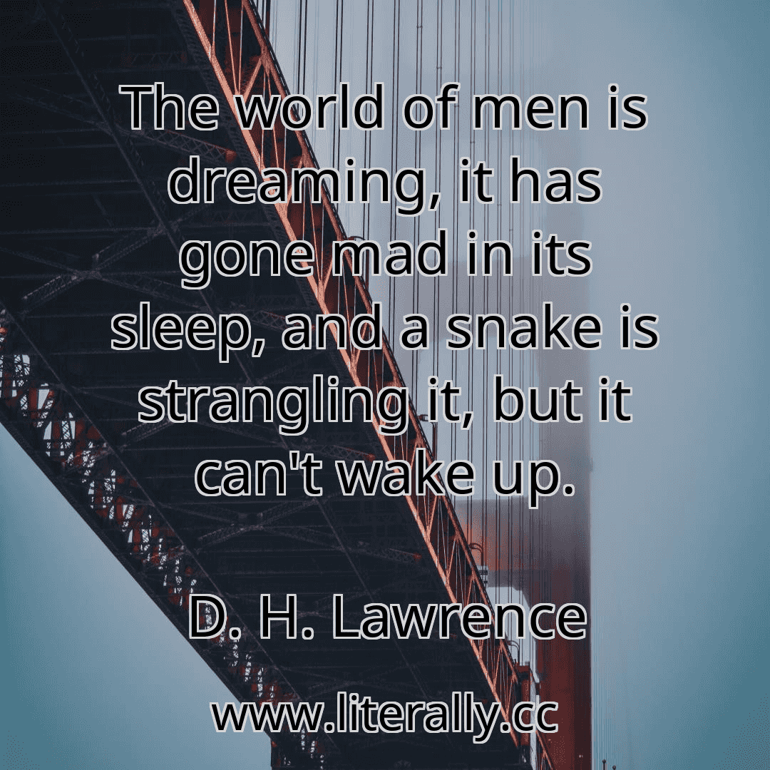 The world of men is dreaming, it has gone mad in its sleep, and a snake is strangling it, but it can't wake up.
D. H. Lawrence

