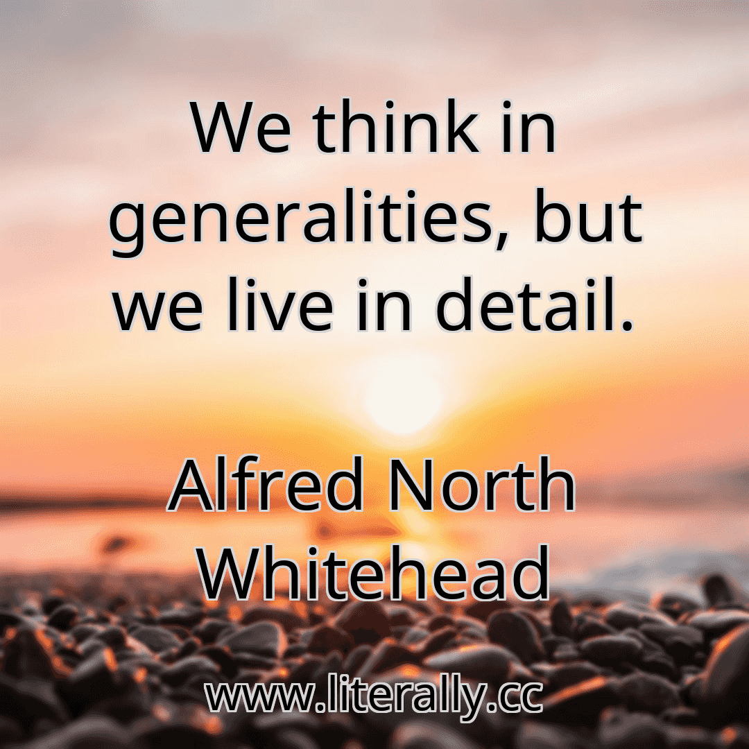 We think in generalities, but we live in detail.
Alfred North Whitehead

