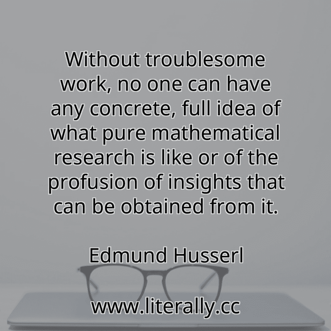 Without troublesome work, no one can have any concrete, full idea of what pure mathematical research is like or of the profusion of insights that can be obtained from it.
Edmund Husserl
