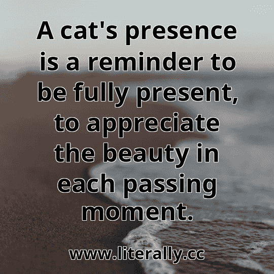 A cat's presence is a reminder to be fully present, to appreciate the beauty in each passing moment.

