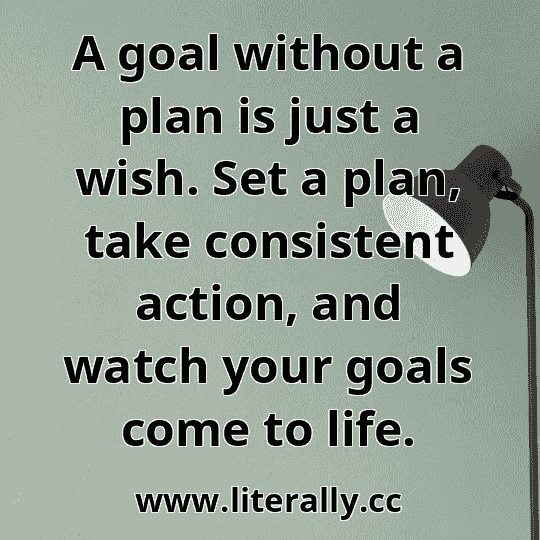 A goal without a plan is just a wish. Set a plan, take consistent action, and watch your goals come to life.
