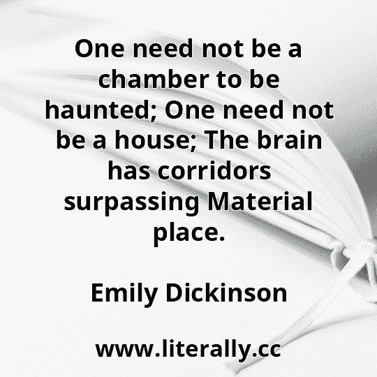 One need not be a chamber to be haunted; One need not be a house; The brain has corridors surpassing Material place.
Emily Dickinson
