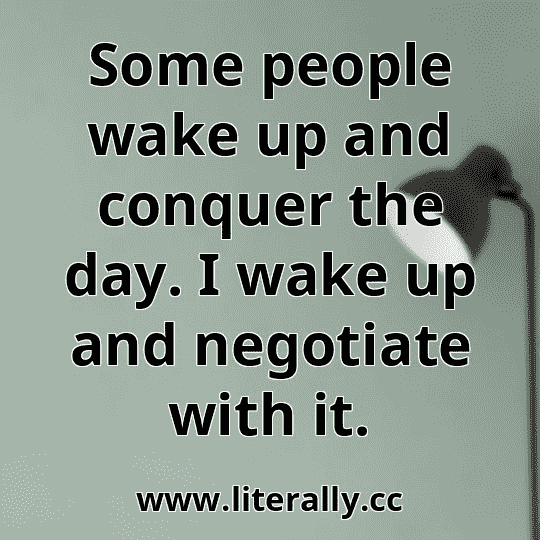 Some people wake up and conquer the day. I wake up and negotiate with it.
