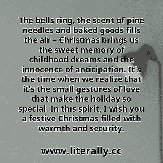 The bells ring, the scent of pine needles and baked goods fills the air – Christmas brings us the sweet memory of childhood dreams and the innocence of anticipation. It's the time when we realize that it's the small gestures of love that make the holiday so special. In this spirit, I wish you a festive Christmas filled with warmth and security.

