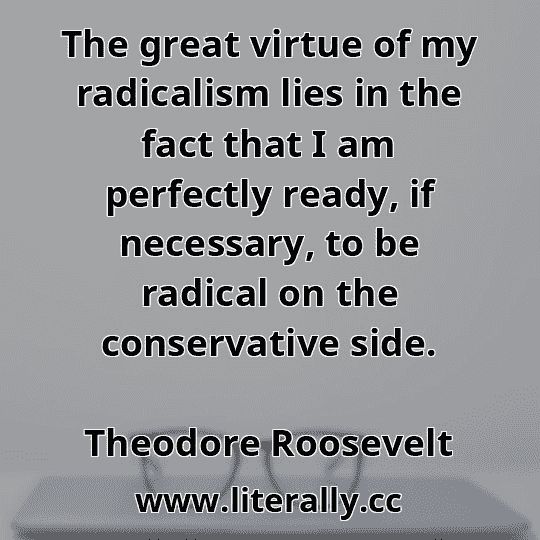 The great virtue of my radicalism lies in the fact that I am perfectly ready, if necessary, to be radical on the conservative side.
Theodore Roosevelt
