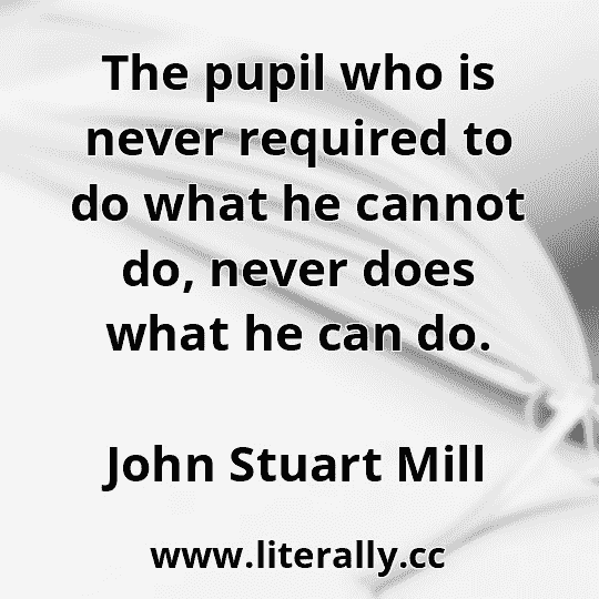 The pupil who is never required to do what he cannot do, never does what he can do.
John Stuart Mill
