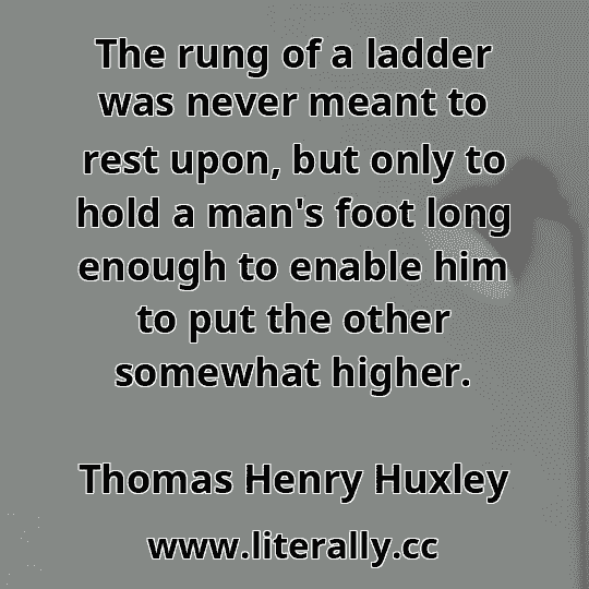 The rung of a ladder was never meant to rest upon, but only to hold a man's foot long enough to enable him to put the other somewhat higher.
Thomas Henry Huxley
