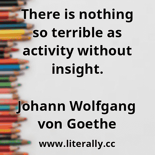 There is nothing so terrible as activity without insight.
Johann Wolfgang von Goethe
