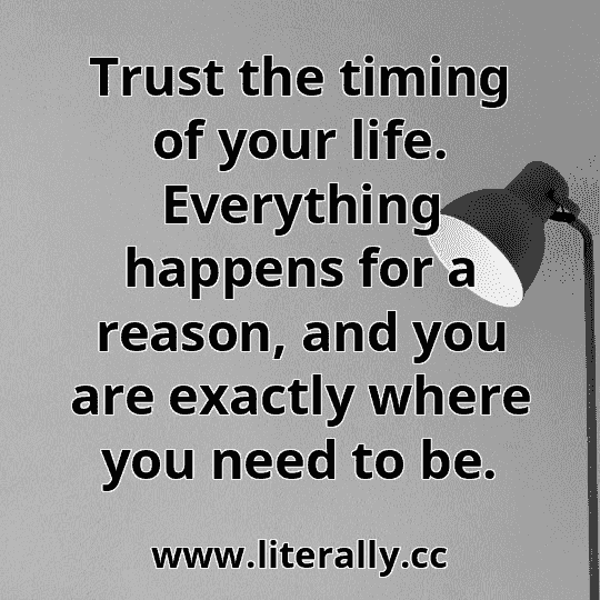 Trust the timing of your life. Everything happens for a reason, and you are exactly where you need to be.
